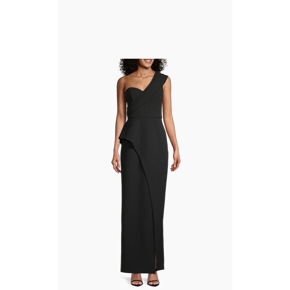 Aidan Mattox Black Bonded Crepe Column Gown - Size 8 - Picture 1 of 7